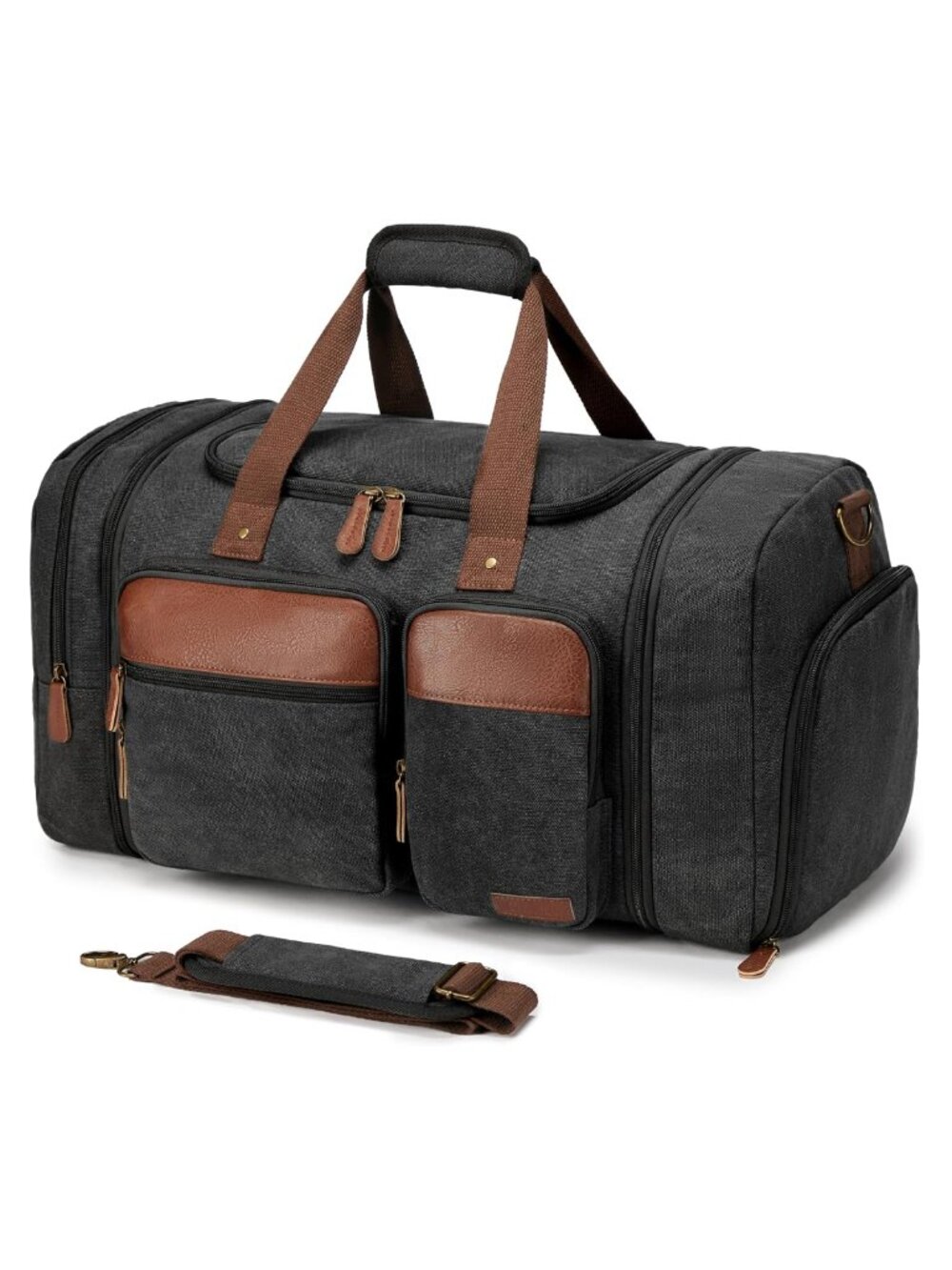 Canvas Duffle Bag Expandable 50L Travel Weekender w Shoe Compartment